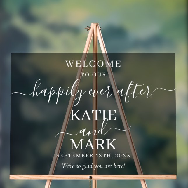 Black Frosted Happily Ever After White Welcome Acrylic Sign (Neutral)