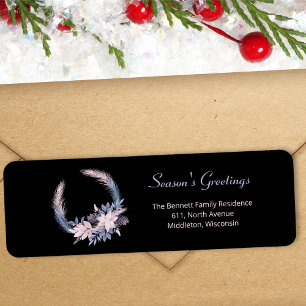 Black Frosted Watercolor Wreath Return Address Label