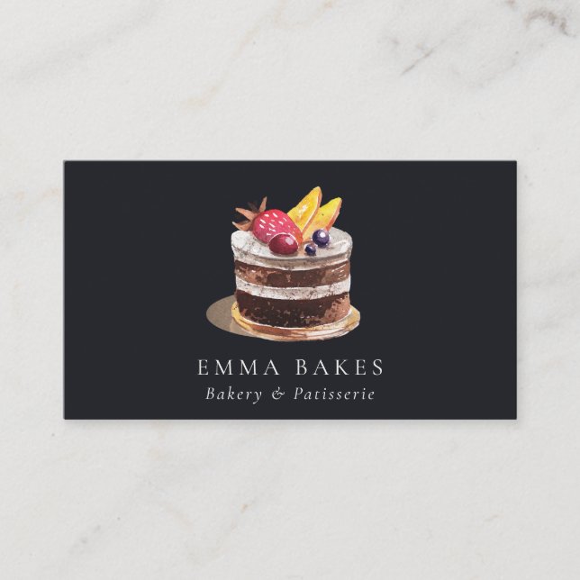 BLACK FRUIT FLORAL CAKE PATISSERIE CUPCAKE BAKERY BUSINESS CARD (Front)