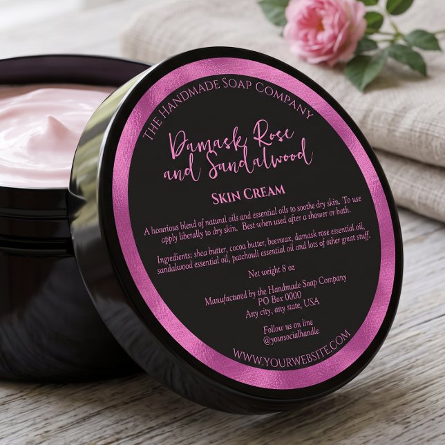 Black & Fuchsia Cosmetics Jar Label w Ingredients (Creator Uploaded)