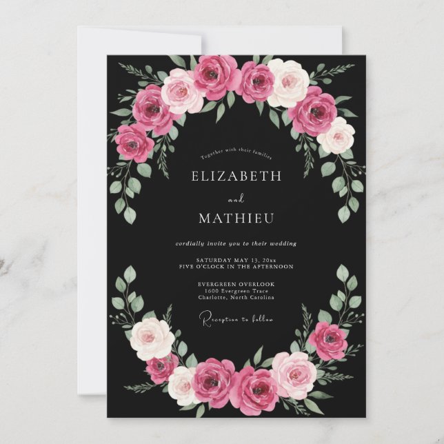 Black Fuchsia Painted Wedding Invitation (Front)