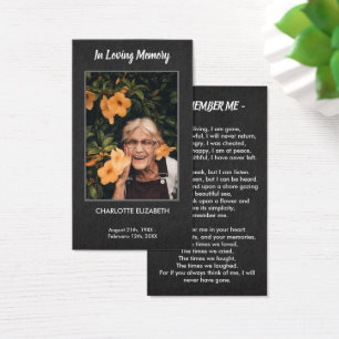 Black Funeral Memorial Photo Sympathy Prayer Card
