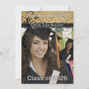 Black Funky Elegant Swirls-Change to Current Year Invitation