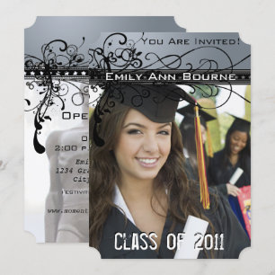 Black Funky Elegant Swirls Graduation Invite
