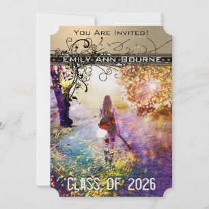 Black Funky Elegant Swirls Graduation Invite