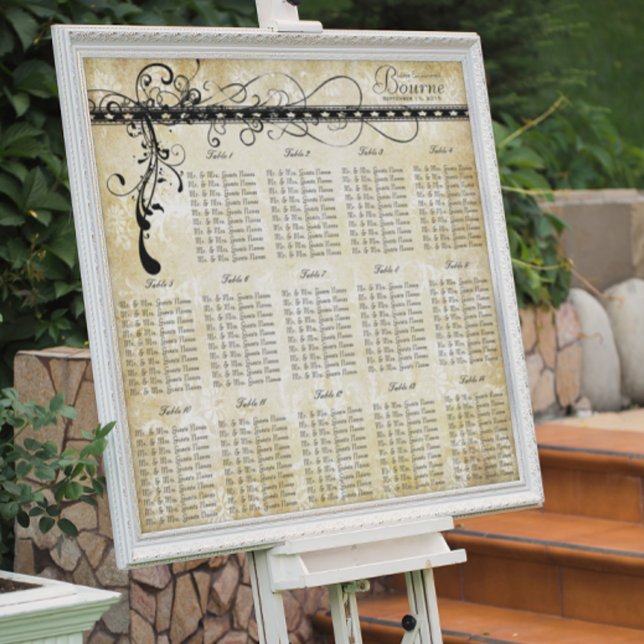 Black Funky Elegant Swirls Seating Chart Tables (Creator Uploaded)