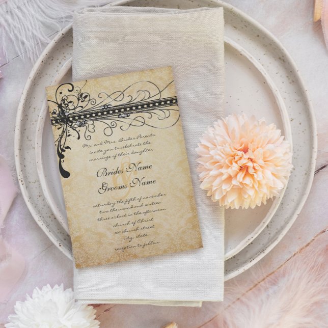 Black Funky Elegant Swirls Wedding Invitation (Creator Uploaded)