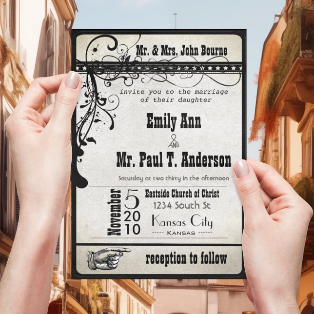 Black Funky Playbill Ticket Wedding Invitations (Creator Uploaded)