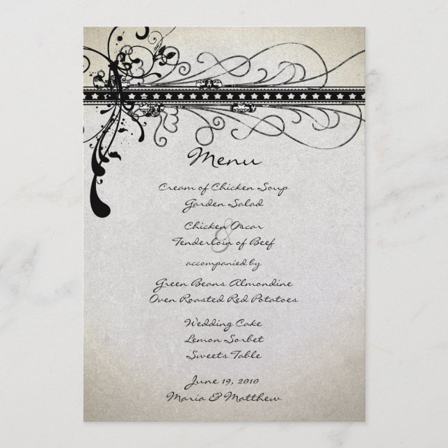 Black Funky Rustic Country Elegant Wedding Menu (Front)