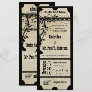 Black Funky Textured Playbill Swirls Wedding Invitation
