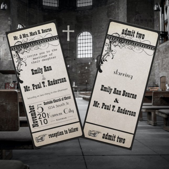 Black Funky Textured Showbill Swirls Wedding Invitation (Creator Uploaded)