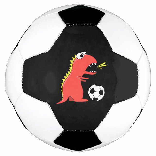 Black Funny Cartoon Dinosaur Soccer Ball (Front)