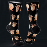 Black Funny Custom 2 Face Photo Dad Socks<br><div class="desc">Funny personalised 2 face photo crew socks for dads. To use a cutout of your son or daughter's face like in the example,  the background must be transparent and the file format a png. You can download any mobile or computer app,  or use the program named Canva or Photoshop.</div>