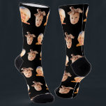 Black Funny Custom 2 Face Photo Dad Socks<br><div class="desc">Funny personalised 2 face photo crew socks for dads. To use a cutout of your son or daughter's face like in the example,  the background must be transparent and the file format a png. You can download any mobile or computer app,  or use the program named Canva or Photoshop.</div>