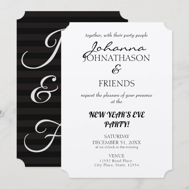 Black Funny Custom New Year's Eve Invitation (Front/Back)