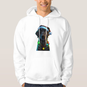 Black Funny dog Christmas Santa Hat lights tree  Hoodie