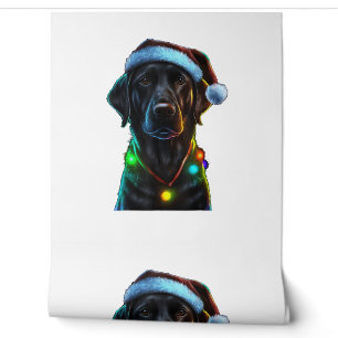 Black Funny dog Christmas Santa Hat lights tree Wallpaper
