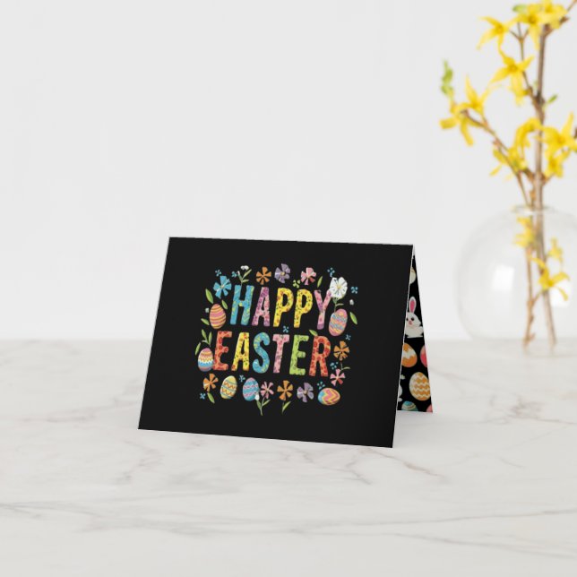 Black Funny Easter Greetings Card (Yellow Flower)
