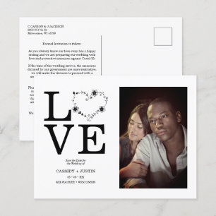 Black Funny Floral Love Heart Custom photo Couple Announcement Postcard