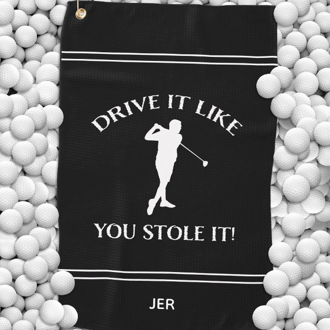 Black Funny Golfer Humour For Him Monogram Sports Golf Towel (Black Funny Golfer Humor For Him Monogram Sports Golf Towel)