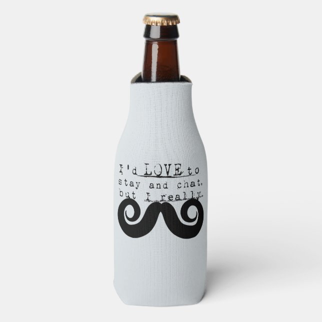 Black Funny Humor I Mustache Bottle Cooler (Bottle Front)