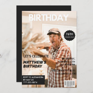 Black Funny Magazine Cover Photo 76th birthday Invitation