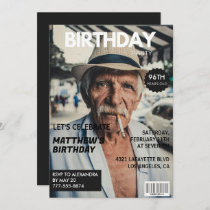 Black Funny Magazine Cover Photo 96th birthday Invitation