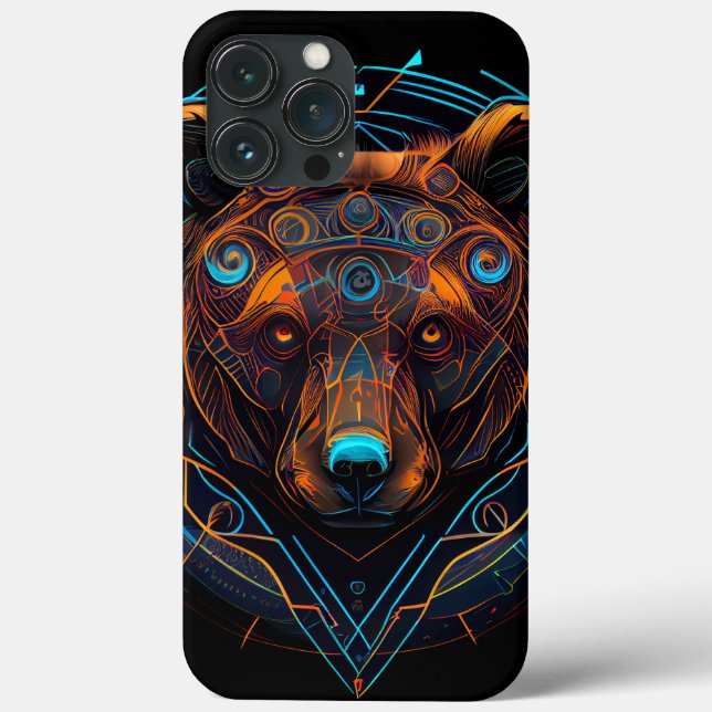 Black Futuristic Neon Bear Case-Mate iPhone Case (Back)