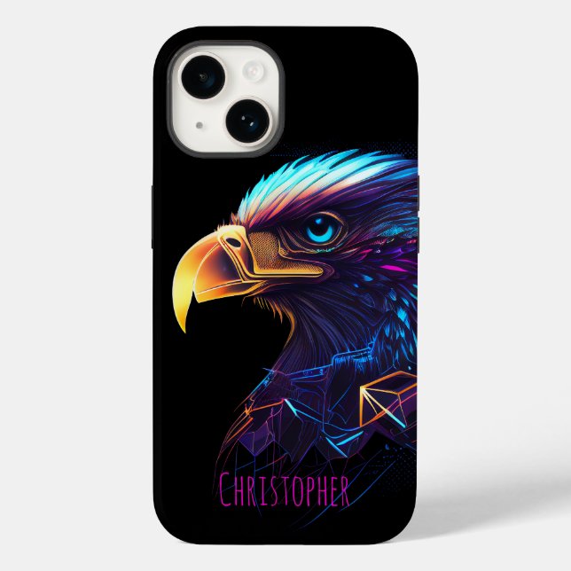 Black Futuristic Neon Eagle Case-Mate iPhone Case (Back)