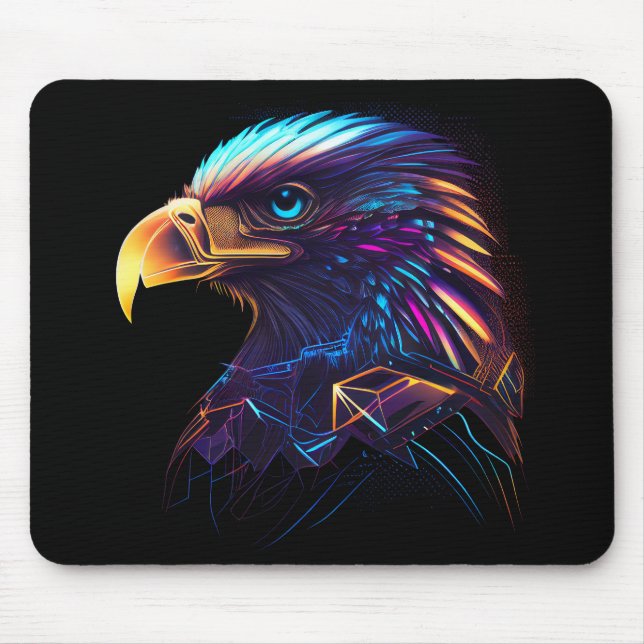 Black Futuristic Neon Eagle Mouse Pad (Front)
