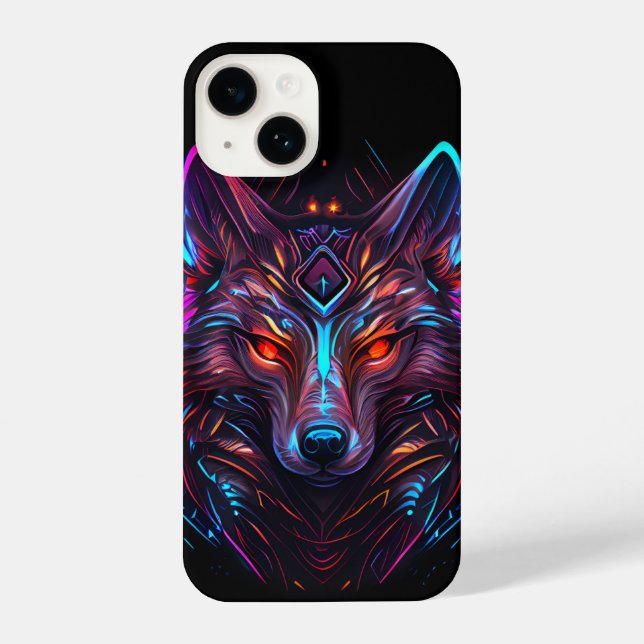Black Futuristic Neon Wolf iPhone Case (Back)