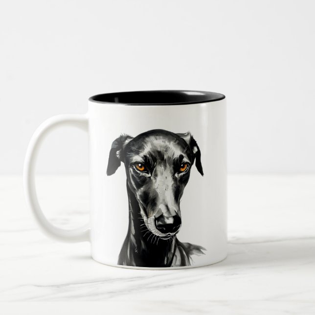 Black Galgo illustration for Dog Lovers Two-Tone Coffee Mug (Left)
