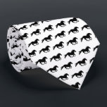 Black Galloping Horse | White Tie<br><div class="desc">Galloping horse pattern on a white solid background. A Perfect Gift for the horse enthusiast!</div>