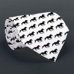 Black Galloping Horse | White Tie<br><div class="desc">Galloping horse pattern on a white solid background. A Perfect Gift for the horse enthusiast!</div>