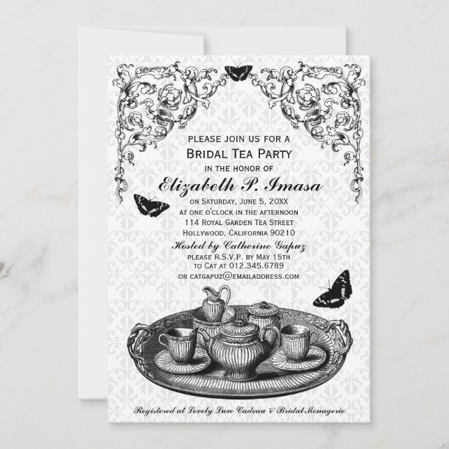Black Garden Bridal Tea Party Invitations (Front)