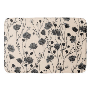 black Garden Flowers Wildflower Spring Meadow Bath Mat