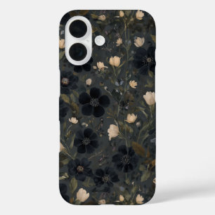 black Garden Flowers Wildflower Spring Meadow iPhone 16 Case