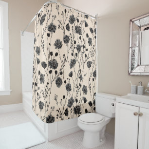 black Garden Flowers Wildflower Spring Meadow Shower Curtain