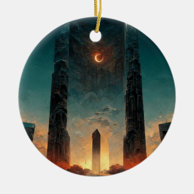 Black Gate Fantasy Sci-Fi Art Ceramic Ornament (Front)