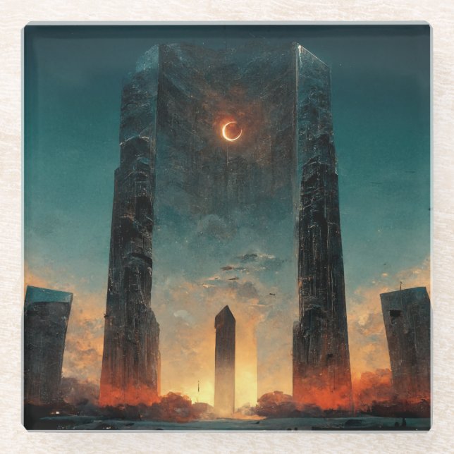 Black Gate Fantasy Sci-Fi Art Glass Coaster (Front)