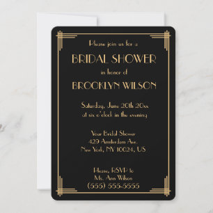 Black Gatsby Art Deco Bridal Shower Invites