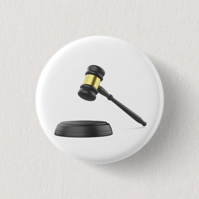 Black gavel 3 cm round badge (Front)