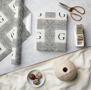 Black Geometric and Cream Monogram Wrapping Paper
