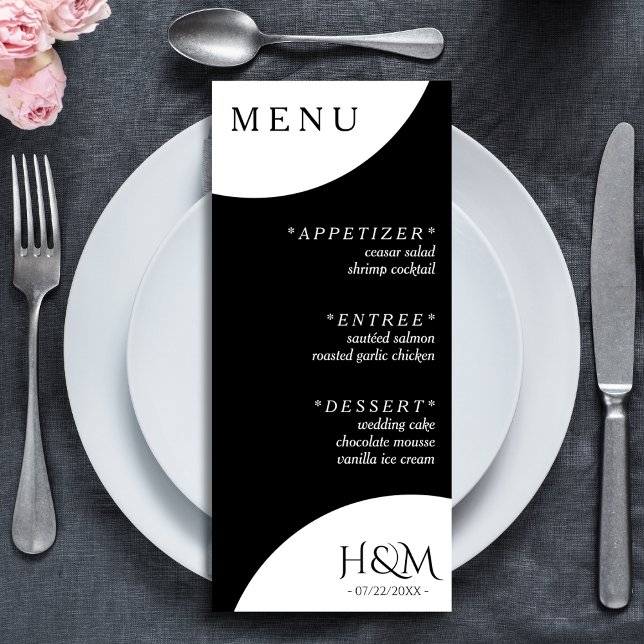 Black Geometric Arch Dinner Wedding Reception Menu (black and white wedding menu)