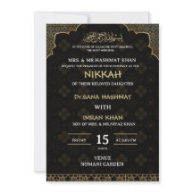 Black Geometric background Muslim Wedding Invite