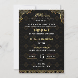 Black Geometric background Muslim Wedding Invite
