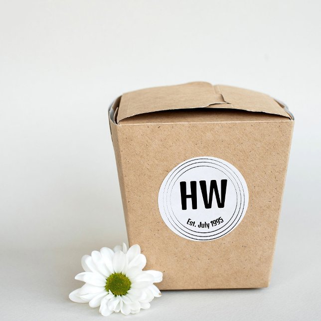 Black Geometric Dashes Circles Motif Classic Round Sticker (Creator Uploaded)