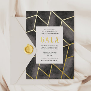 Black Geometric Gala Gold Foil Invitation