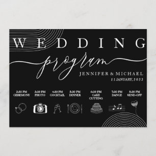 Black Geometric Icon Timeline Ceremony Wedding Program