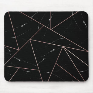 Black Geometric Marble Triangles Gold Outline Mouse Pad